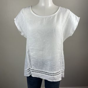 Alessia Pacini Blouse Top Women Small White Linen Lace Hi Low Made in Italy